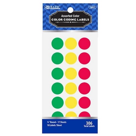 Bazic Products Bazic Assorted Color 3/4-inch Round Label, 7344PK 3807
